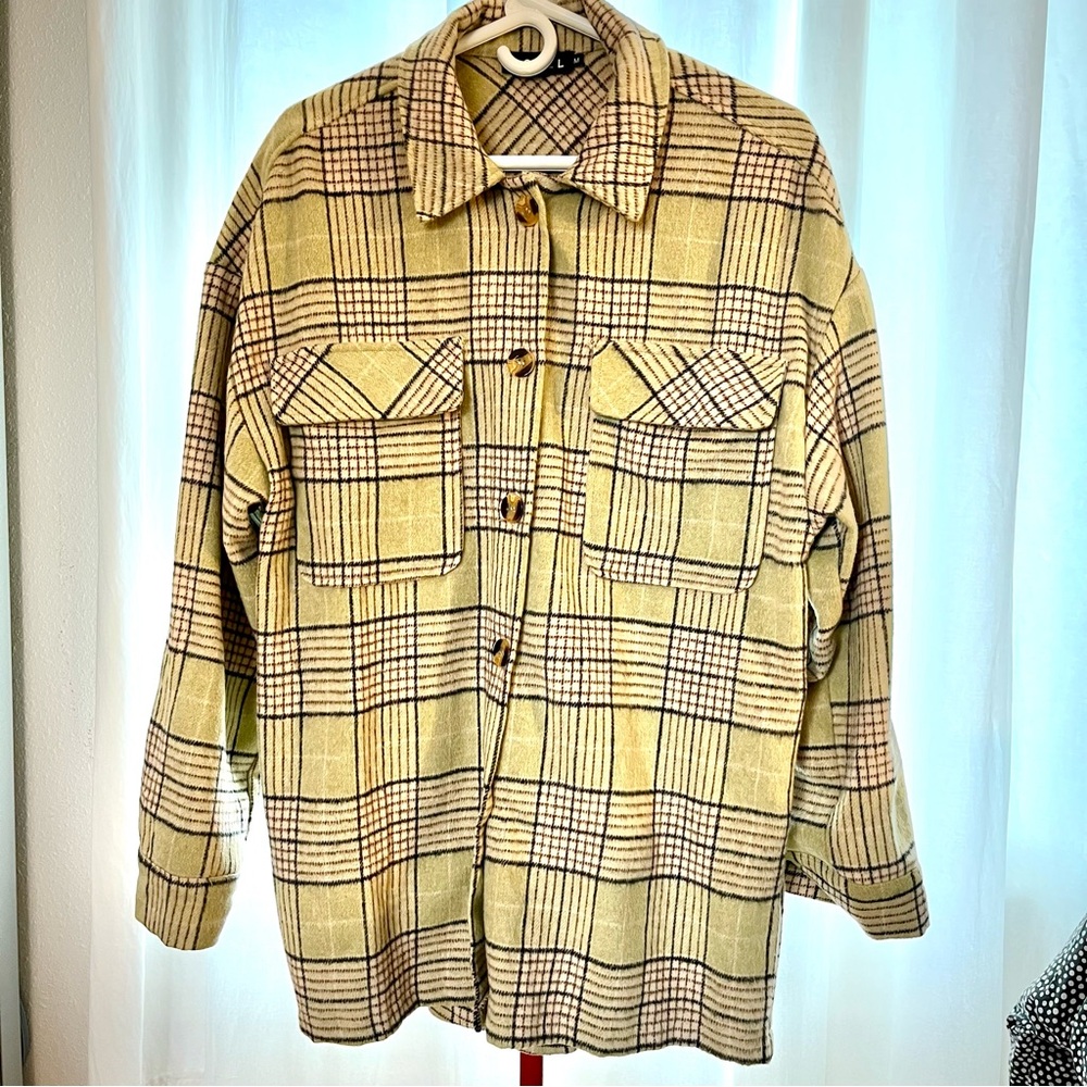 Motel Rocks oversize long plaid shacket women’s size M with button cuffs